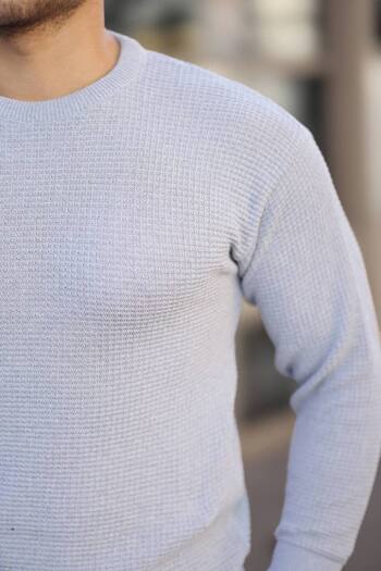 CAN Men's Blue Square Pattern Crew Neck Knitwear