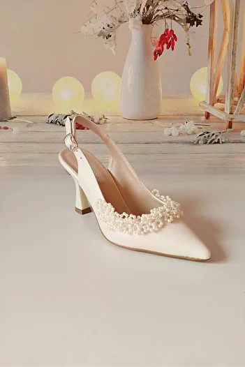 Modavien 7 cm White Pearl Detailed Women's Bridal Shoes - 450