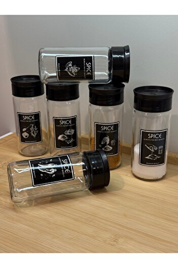 Dinçkan 6-Piece Glass Spice Set with Labels Self-Adhesive Label Storage Container - Spice Rack