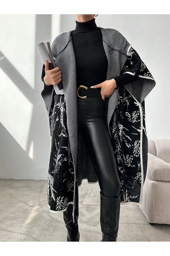 02Lady Fashion γυναικείο καπιτονέ πόντσο με κουκούλα