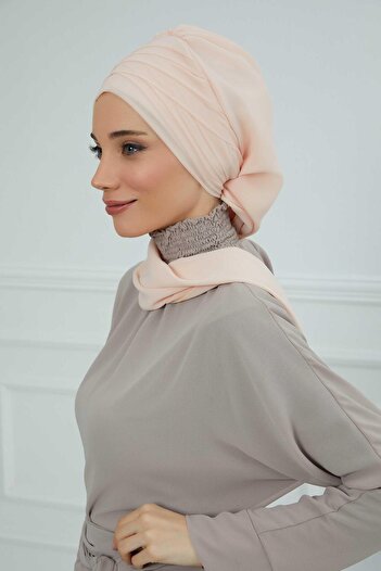 Aisha's Design Cross Stitch Scarf Design Chiffon Ready-To-Wear Turban, Ht-48, Beige