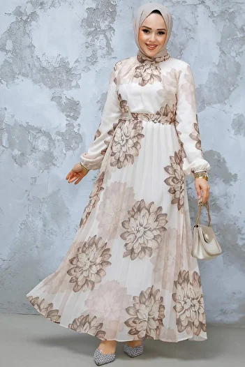 Neva Style Μπεζ Μουσουλμανικό Φόρεμα - Floral Print, Model 344603 ΜΠΕΖ