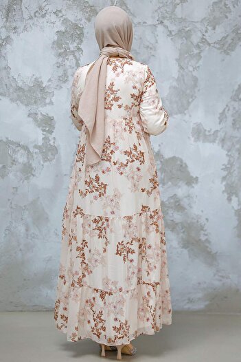 Neva Style Φόρεμα Hijab με λουλούδια καφέ 22054KH