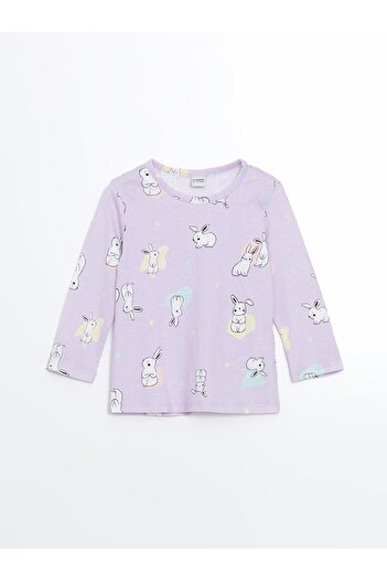 LC Waikiki LCW Kids Bisiklet Yaka Uzun Kollu Baskılı Kız Bebek Pijama Takımı