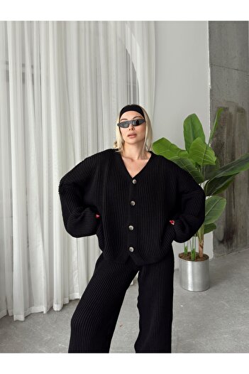 R&G RIMANERE GIOVANI Kadın Triko Örgülü Oversize Pantolon Takım