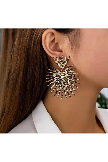 Ayşegülce Takılar Leopard Pattern Gold Detail Vintage Women's Earrings