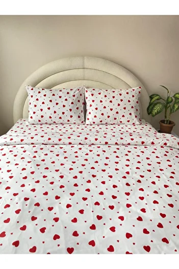 GİNETEKS Set lenjerie de pat dublu elastic din 4 piese - model inimă
