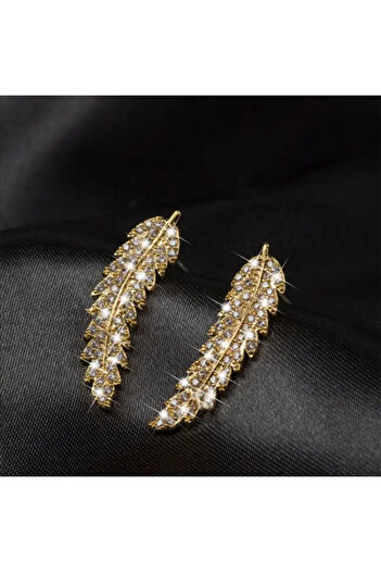 Eva Flore Feather Shaped Cubic Zirconia Earrings, Stylish and Elegant Earrings,