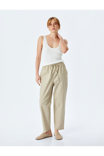 Koton Beige Women's Trousers with Pockets and Laced Waist 5Sak40277Pw