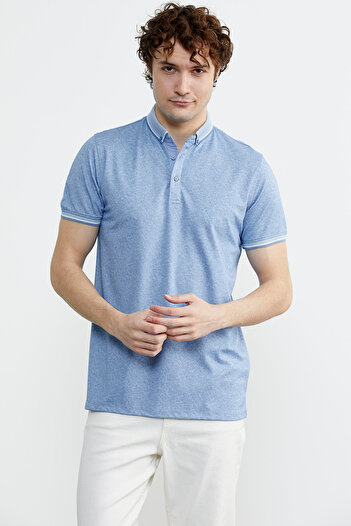 Sementa Μπλουζάκι Polo Neck Slim Fit με σχέδιο - Μπλε