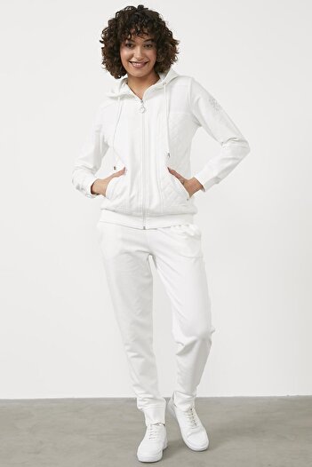 Sementa Quilted Detailed Hooded Tracksuit - Ecru