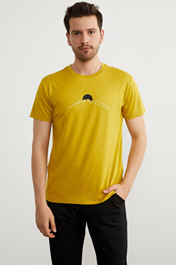 Sementa Crew Neck Printed Short Sleeve T-Shirt - Mustard