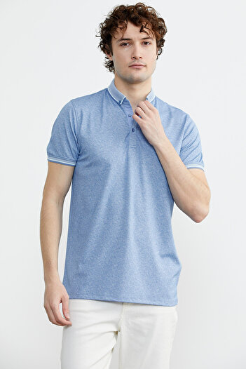 Sementa Μπλουζάκι Polo Neck Slim Fit με σχέδιο - Μπλε