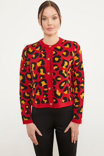Sementa Leopard Patterned Knitwear Cardigan - Red