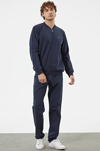 Sementa Zipper Detailed Double Color Tracksuit Set - Navy Blue