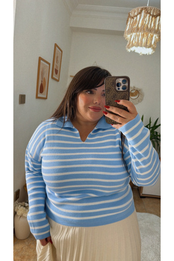 Kendinisevbutik Pulover Albastru Alb Marime Mare