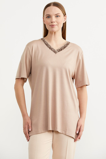 Sementa Tricou fluid cu guler - bej