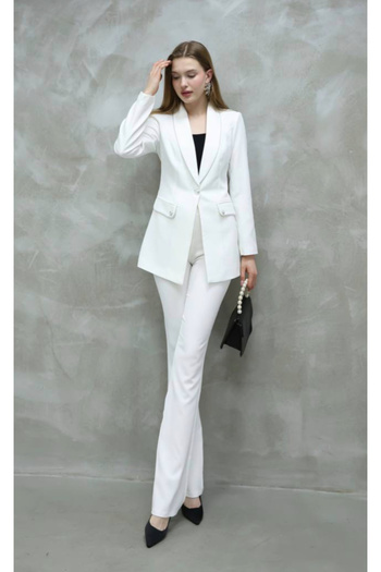 ZF BUTİK White Silver Detailed Classic Women's Jacket and Trousers Set