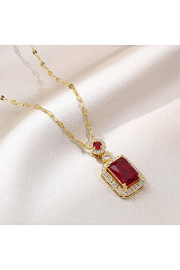 Takıtolia Radiara Zircon Stone Stylish Rectangular Design Gift for Lover Necklace Earrings Adjustable Ring Set