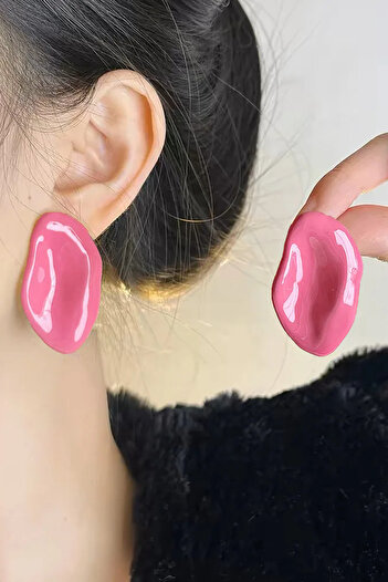 Glaren Leaf Design Pink Enamel Gold Color Women's Earrings