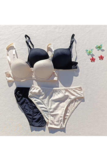 siyalife 2-Piece Ribbed Padded Bra and Panty Underwear Set