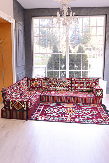BAKIRÖZÜ HOME Şark Köşesi Takımı Bordo  Anadolu Modeli 10 Parça (20 CM MİNDER KALINLIĞI)