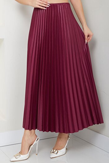 SENSTIL Fusta plisată cu aspect piele cu talie elastică Prune SS2655