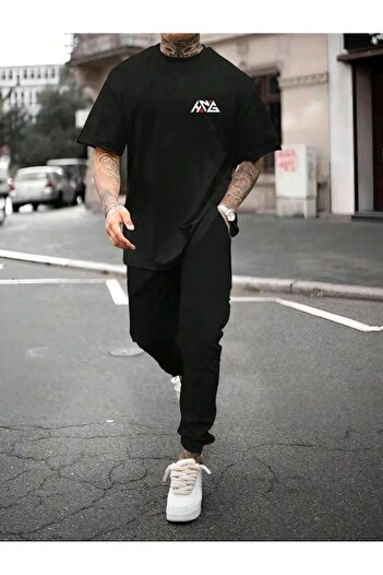 Medinenur HNG εμπριμέ μπλουζάκι Φούτερ Jogger Comfortable Fit Κόκκινο Σετ αθλητικής φόρμας
