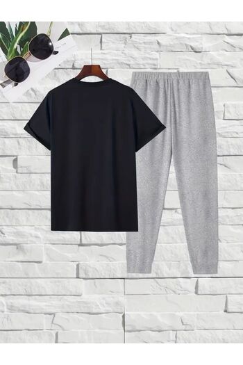 Medinenur Σετ αθλητικών φόρμας Sister Text Printed Black Jogger - Άνετο μπλουζάκι και παντελόνι