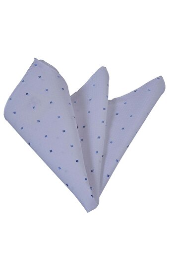 Exve Exclusive Square Patterned Dobby Cotton Pocket Collar Handkerchief on White