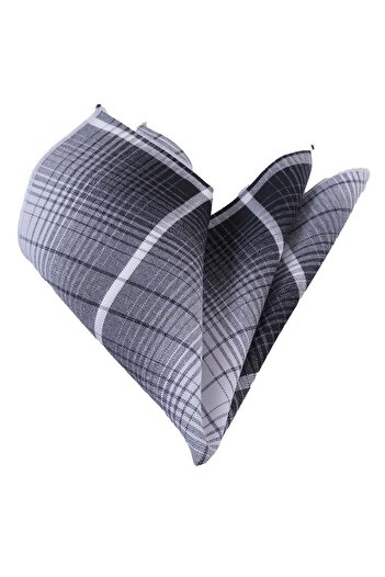 Exve Exclusive Black and White Plaid Checkered Cotton Pocket Collar Handkerchief