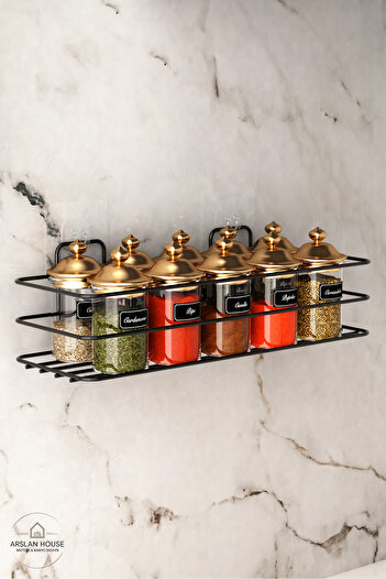 ARSLAN HOUSE 2-Piece Black Spice Rack and Roll Towel Rack Adhesive Kitchen Stand