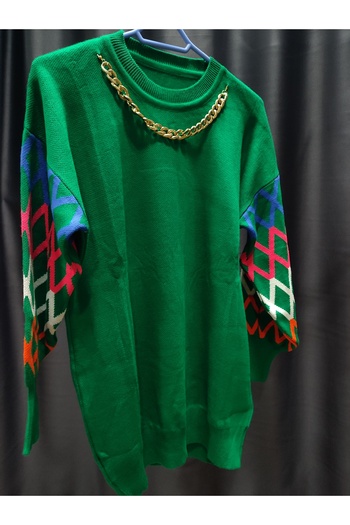 ASUDE TESETTÜR Balloon sleeve print neckline chain knitwear tunic