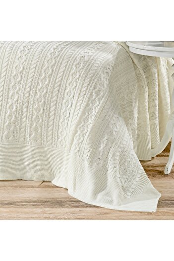 coton doux Doux Home Mediterranean Knitwear Bedspread 240X260 Cm-(Bone)