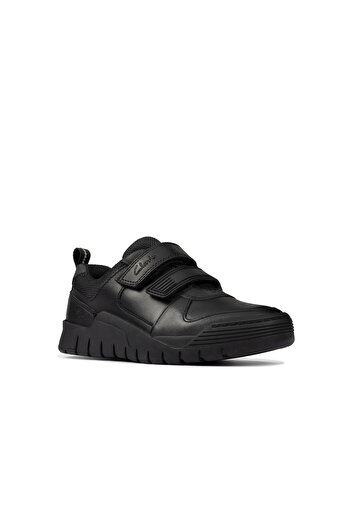 CLARKS ScooterSpeed K Black Leather SHOES JUNIOR BOYS