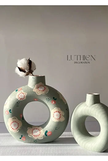 Luthien Design Mint Floral Donut Ring Vase Set