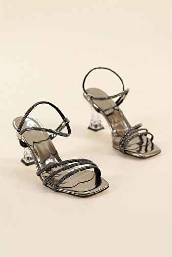 Katrem Women's Stoned Transparent 7 cm Heeled Evening Dress Shoes