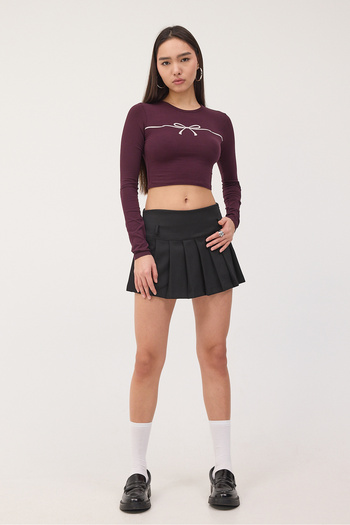 Addax Crew Neck Ribbon Printed Crop Blouse B1643-W7