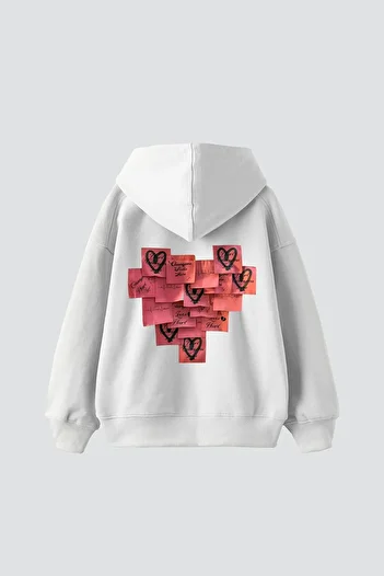 Sekizbiraltı Λευκό κουκούλα με στάμπα Love Oversize Unisex