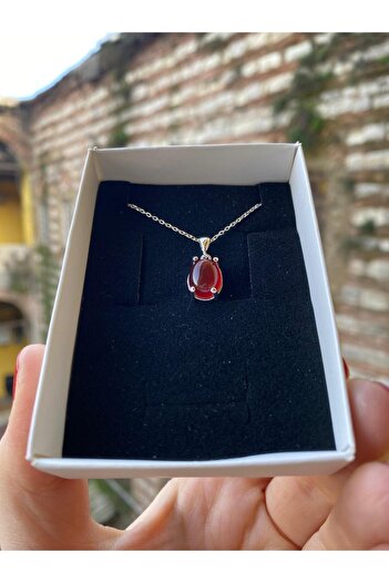 By Atölye Doğal Akik Taşlı Minimal Gümüş Kolye