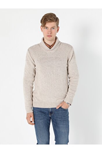Colin's Ανδρικό λευκό πουλόβερ Regular Fit Sal Collar
