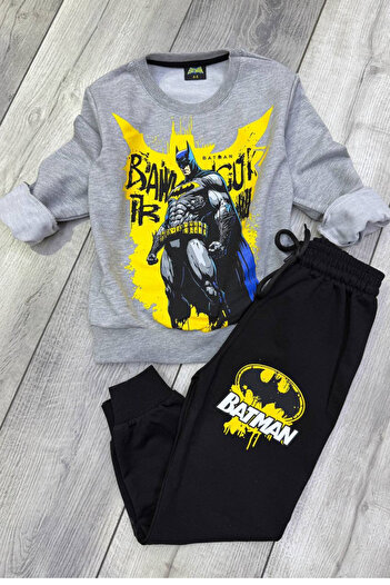 Batman 2 Yarn Batman Printed Gray Tracksuit Set