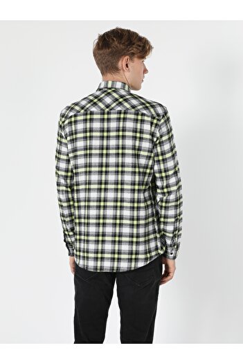 Colin's Men's Black Plaid Print Long Sleeve Shirt with Regular Fit