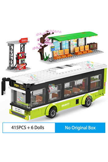 Choice 415PCS No Box City Traffic Car Green Blue Passenger Bus Station Single-Deck Public Set Figures Model