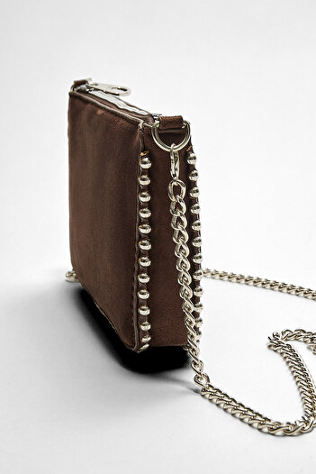 Stradivarius Boncuklu mini suni süet çanta