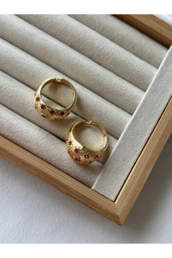 ringbox Set of 2 Gold Star Fuchsia Stone Curved Rings