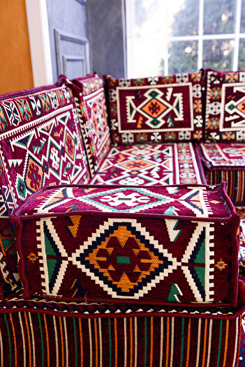 BAKIRÖZÜ HOME Şark Köşesi Takımı Bordo  Anadolu Modeli 9 Parça (20 CM MİNDER KALINLIĞI)