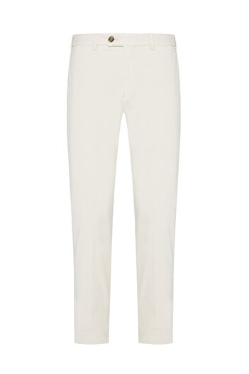 Hiltl Bone Color Supima Cotton Slim Fit Thin Corduroy Chino Pants
