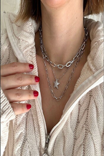 DEMOKAN Women's Necklace Special Series 3-Piece Ellipse Chain Zircon Star Non-Tarnish Necklace