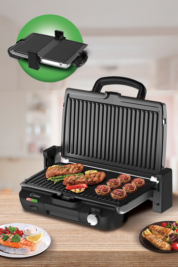 Kiwi Ksm-2453 Stainless Steel Body 180 Degree Openable Removable Plate Grill and Toaster